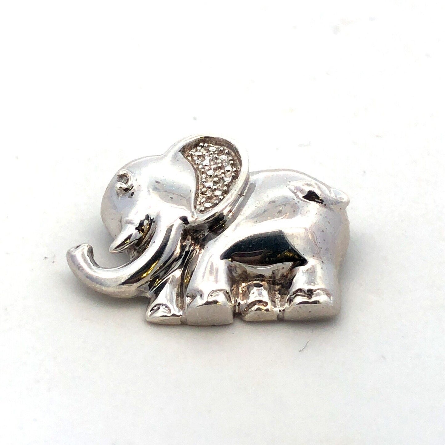 Designer 925 Sterling Silver Round Diamond Elephant Animal Pendant