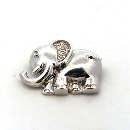 Designer 925 Sterling Silver Round Diamond Elephant Animal Pendant