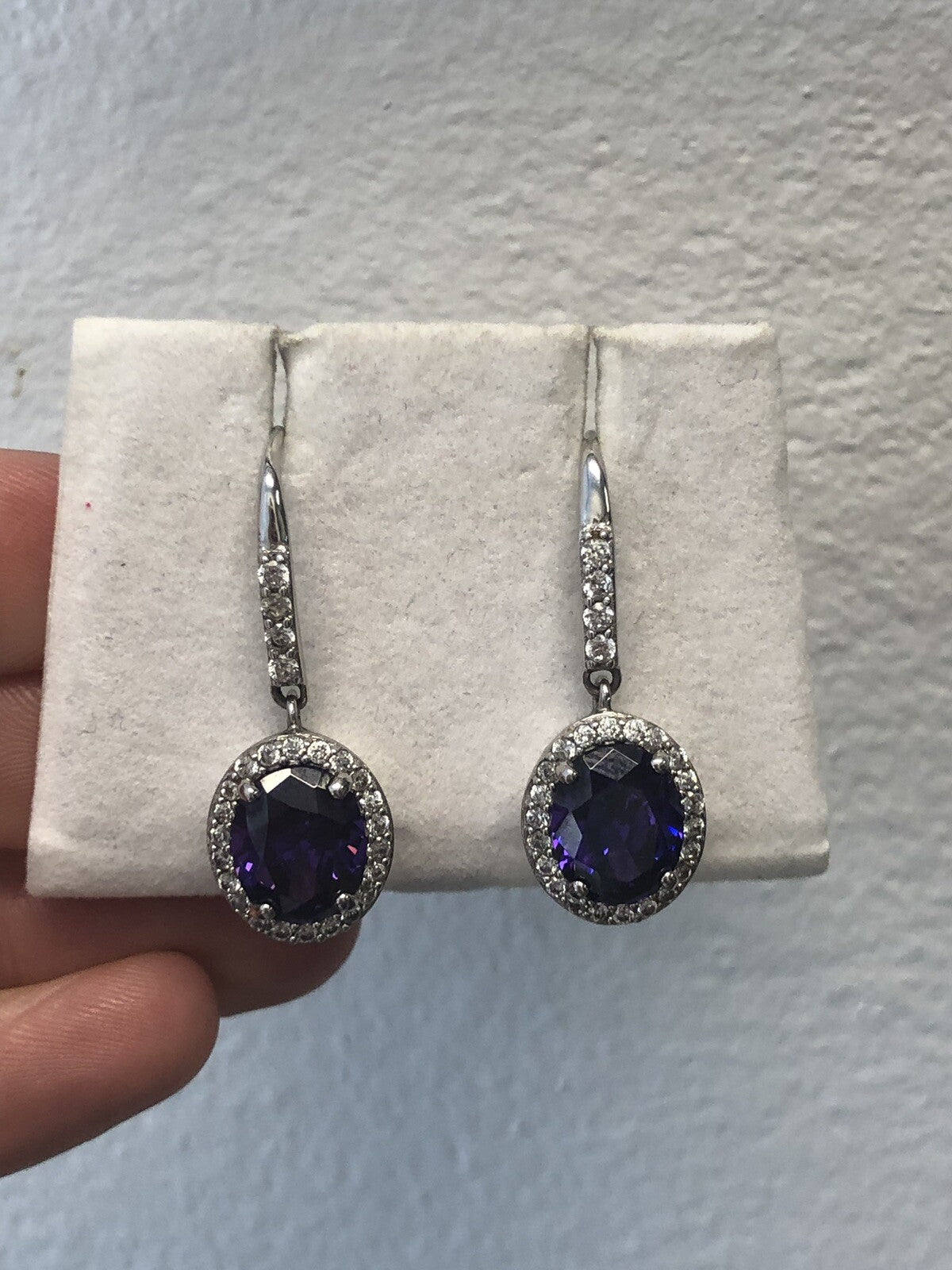 Designer Sterling Silver 925 Purple White Cubic Zirconia CZ Drop Dangle Earrings