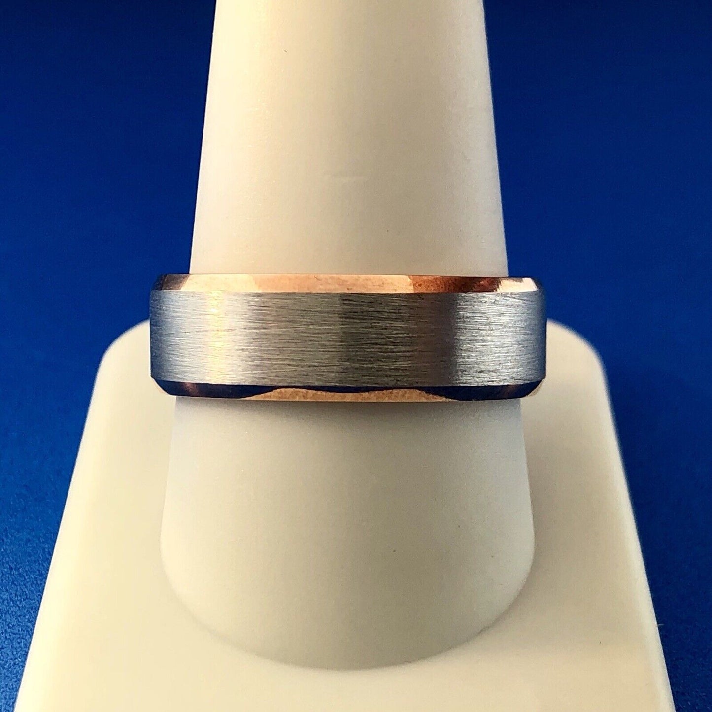 Popular 10K White Rose Gold Brushed Polished 7 MM Unisex Wedding Cigar Band Ring