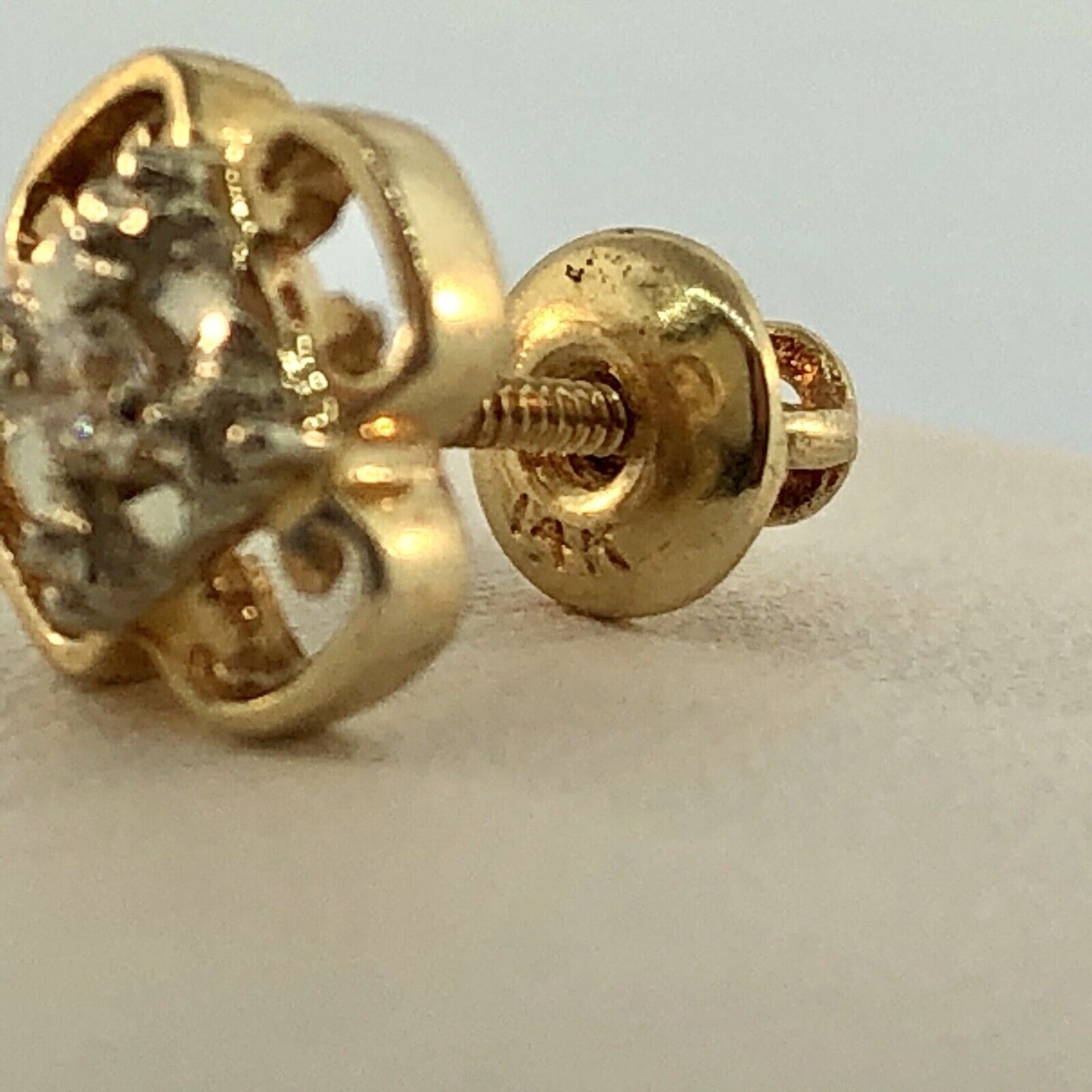 Art Deco 14K Yellow White Gold Diamond Quatrefoil Screw Back Stud Earrings