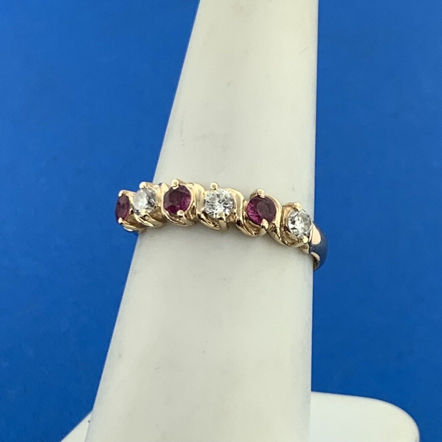 14K Yellow Gold Diamond Ruby July Birthday Wedding Anniversary Size 7 Band Ring