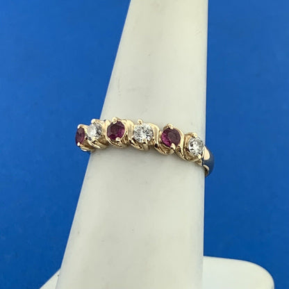 14K Yellow Gold Diamond Ruby July Birthday Wedding Anniversary Size 7 Band Ring