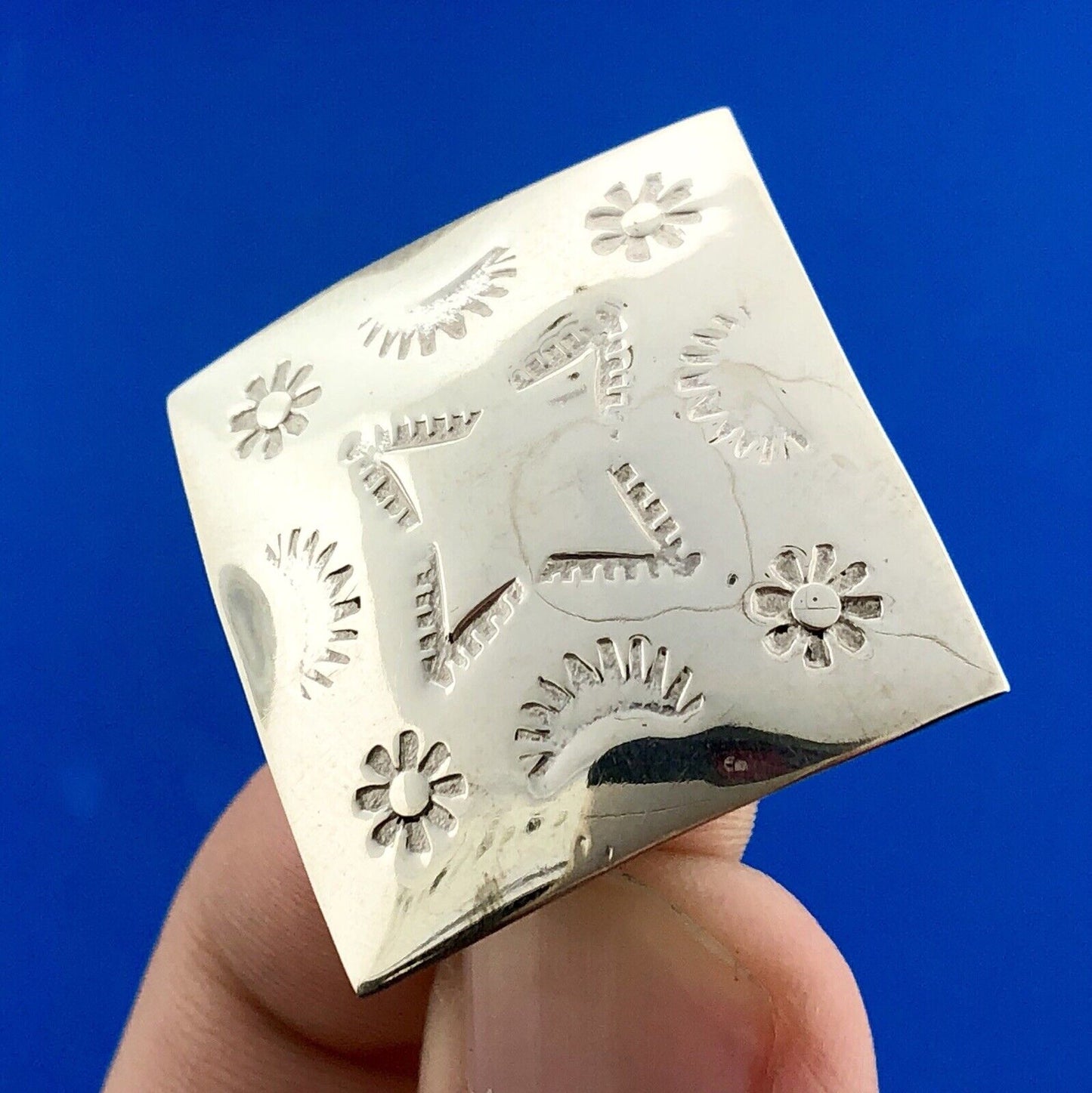 Taxco 925 Sterling Silver Urban Cowboy Square Stamped Statement Stud Earrings