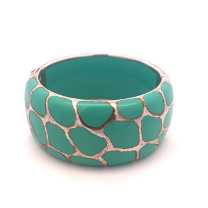 Vintage Angelique De Paris  Sterling Silver Turquoise Resin Hinged Cuff Bracelet