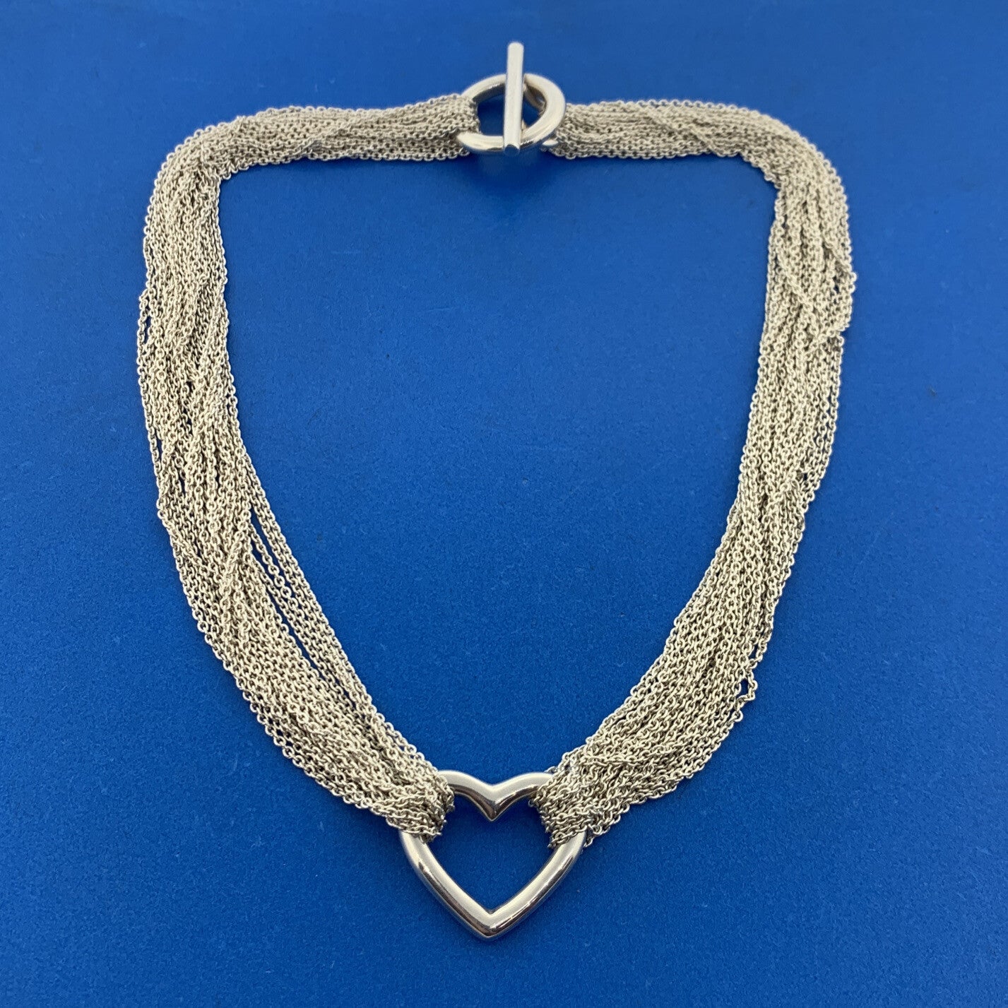 Authentic Tiffany & Co Heart Ornament Mesh Chain Twenty Strand Toggle Necklace