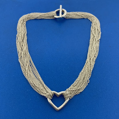 Authentic Tiffany & Co Heart Ornament Mesh Chain Twenty Strand Toggle Necklace