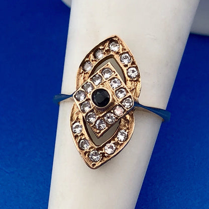 Art Deco Art Nouveau 14K Yellow Gold Sapphire Aquamarine Accent Cocktail Ring