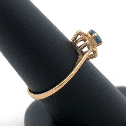 Vintage 14K Yellow Gold Sapphire Diamond Halo Promise December Cocktail Ring