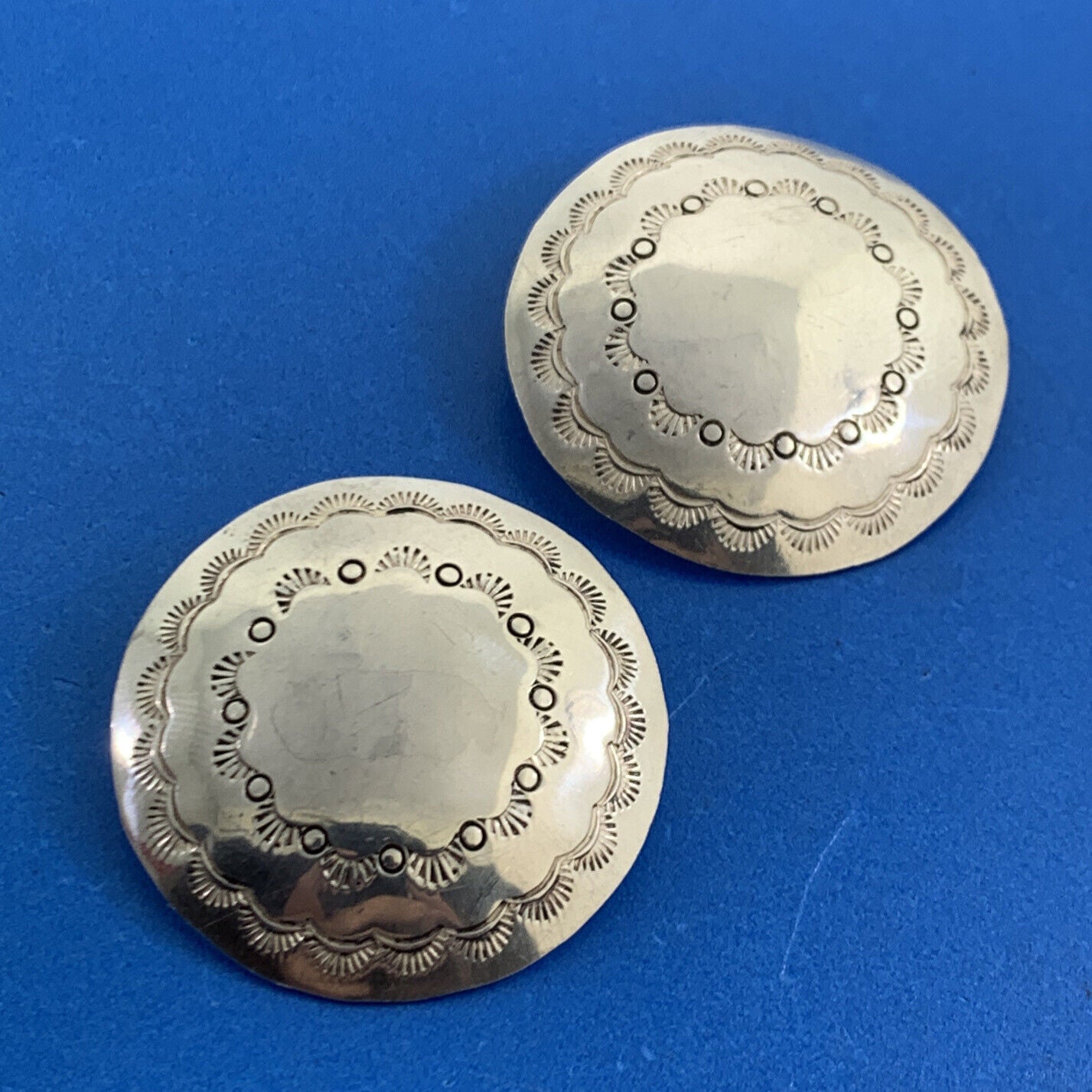 Three Smokes Trading Co 925 Sterling Silver Native American Concho Stud Earrings