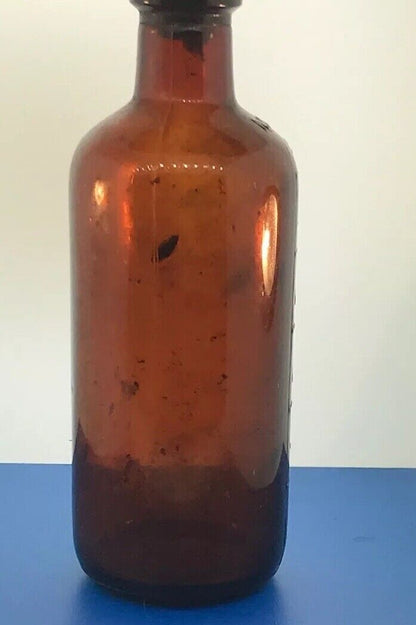 1933 Owens Illinois Glass 250 Mils Apothecary Bottle Amber Brown Alton IL w/Cork