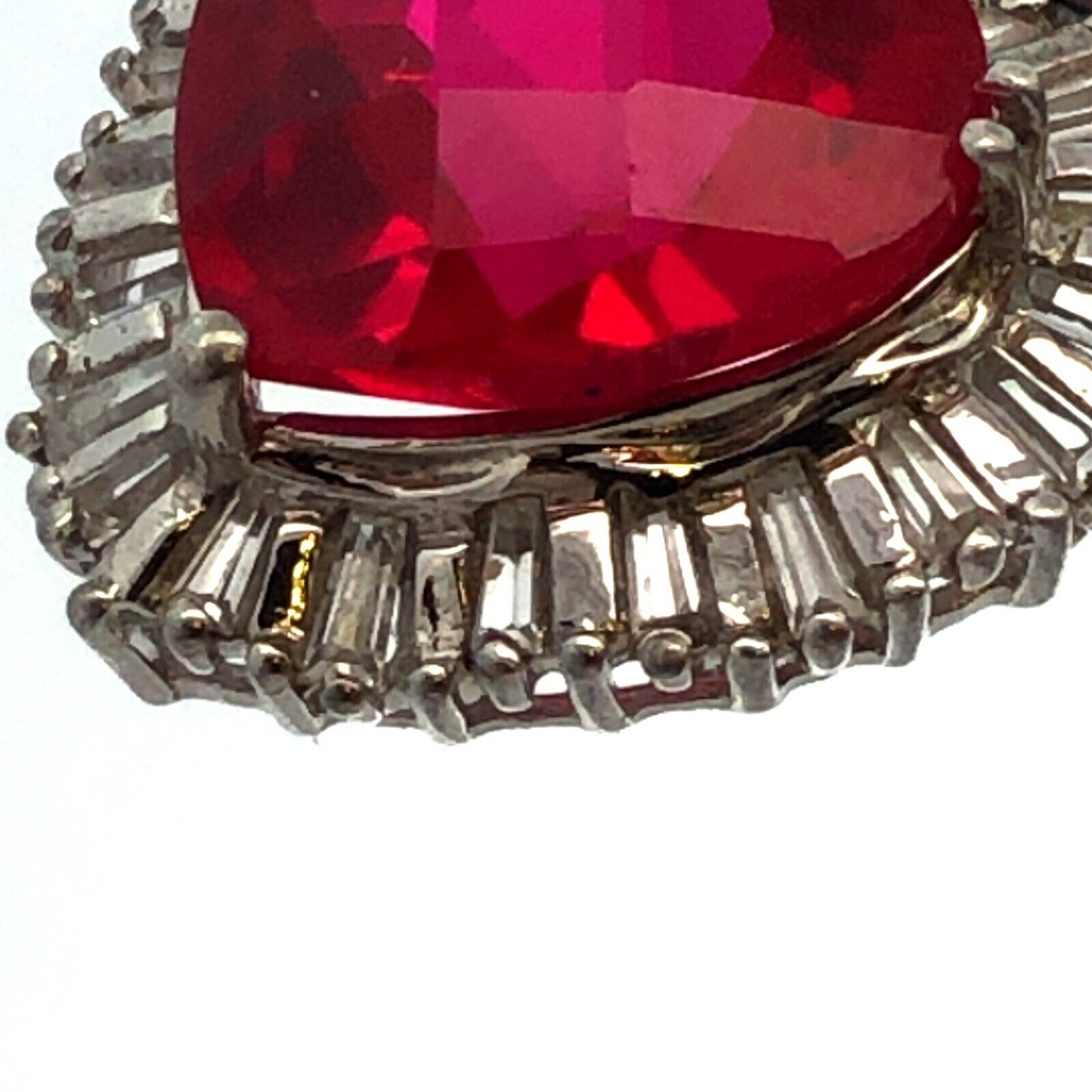Designer Sterling Silver Cushion Ruby Diamond Accented Heart Statement Pendant
