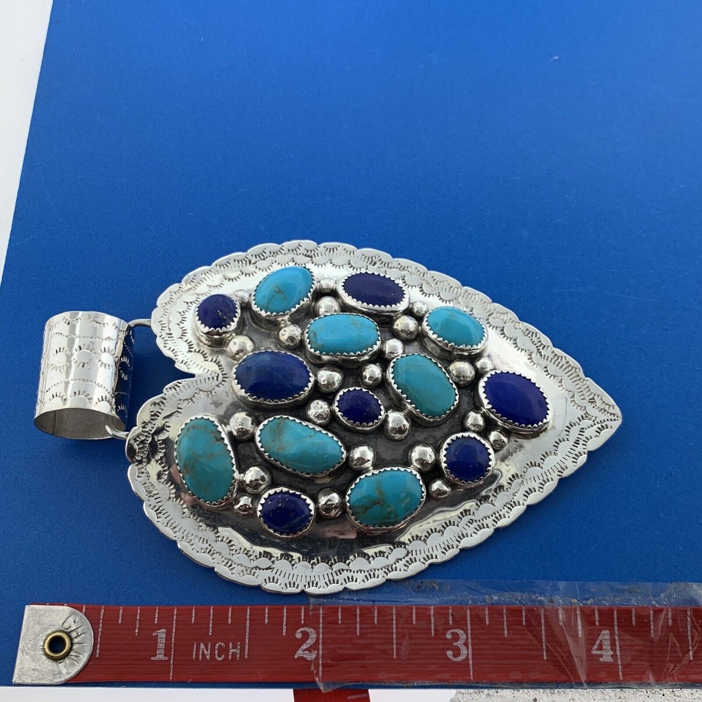 Navajo ES Elaine Sam Sterling Silver 925 Lapis Lazuli Turquoise Pendant