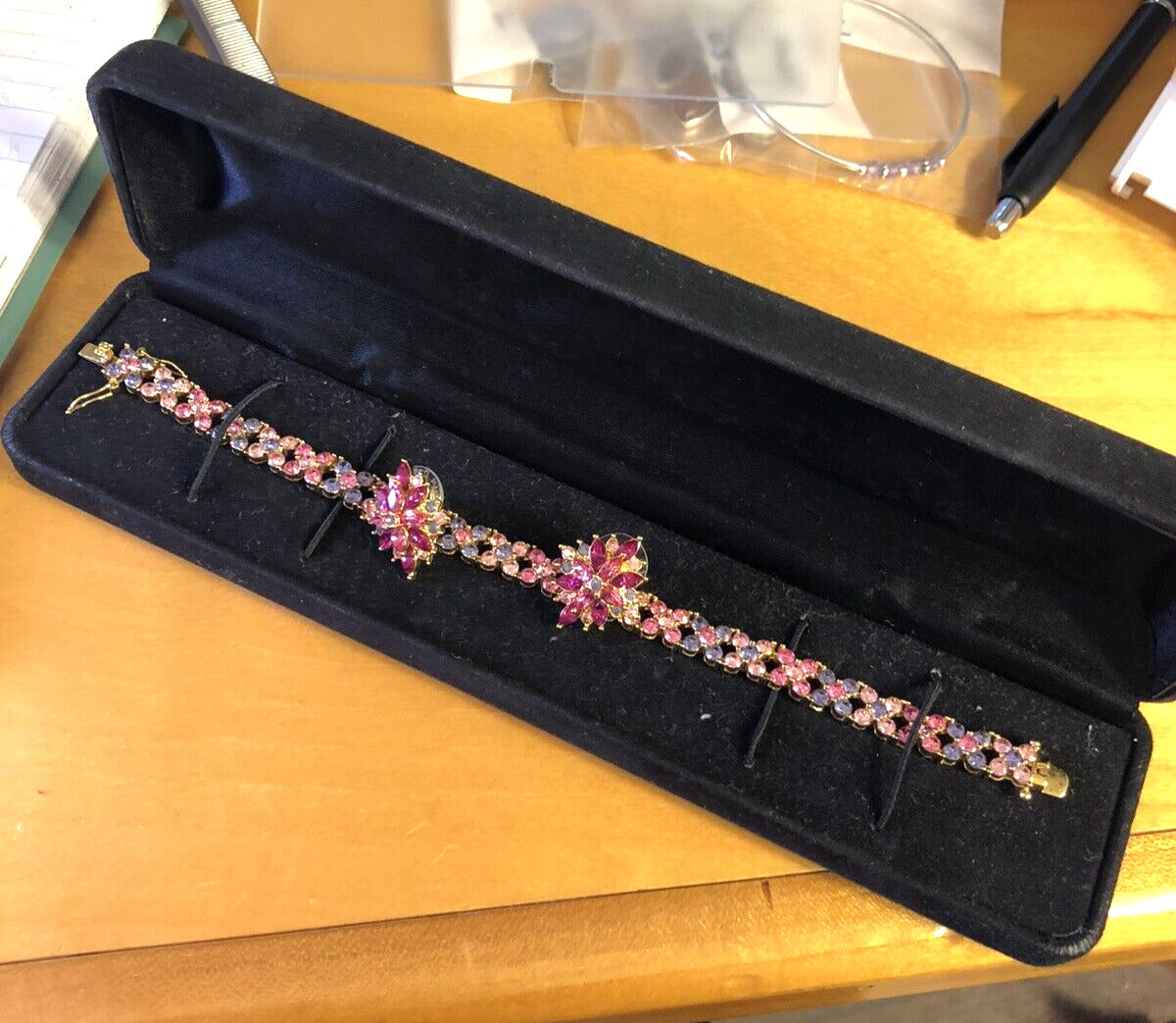 Joan Rivers Gold Tone Pink Purple Cubic Zirconia CZ Bracelet Earring 3 Pc Set