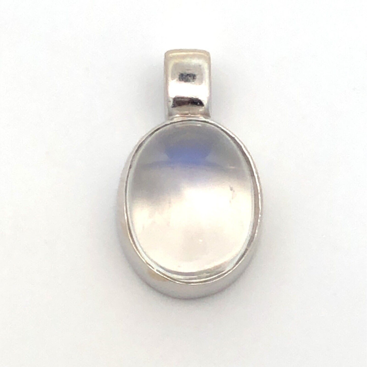 Minimalist 14K White Gold Oval Moonstone Cabochon Inspiration Charm Pendant