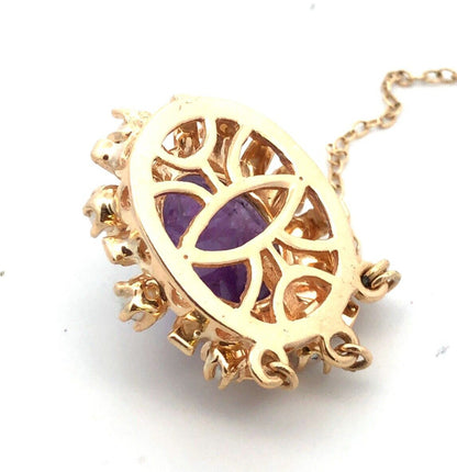 Estate 14K Yellow Gold Oval Carved Amethyst Scarab Pearl Slide Bracelet Clasp