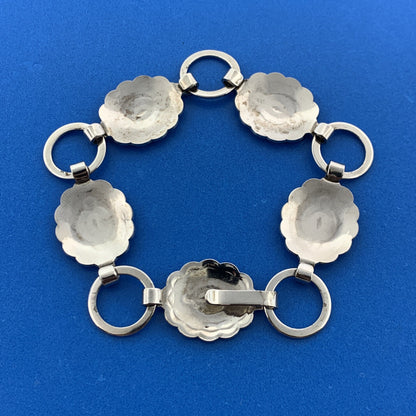 Stunning Silver Toned Metal Etched Oval Panel Circle Link 7" Chain Bracelet