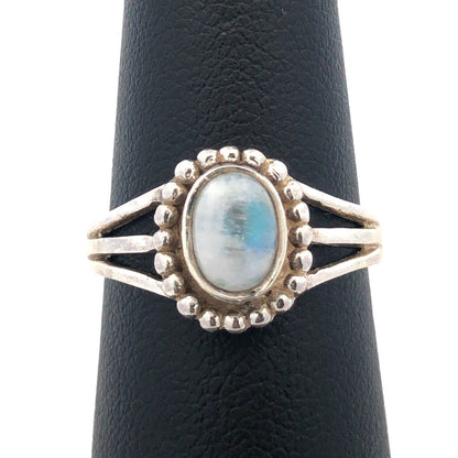 Estate 925 Sterling Silver Oval Moonstone Cabochon Size 6.75 Cocktail Ring