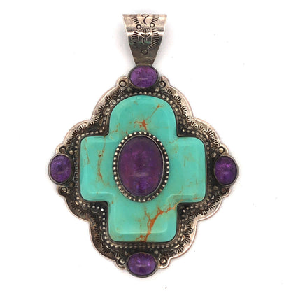 David Troutman Navajo Sterling Silver Turquoise Amethyst Cross Statement Pendant