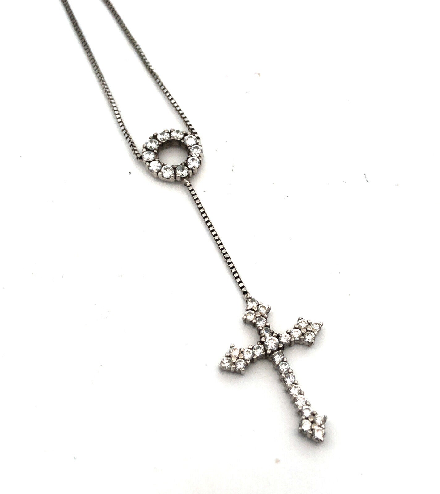 Designer 925 Sterling Silver Cubic Zirconia Drop Dangle Cross Pendant Necklace