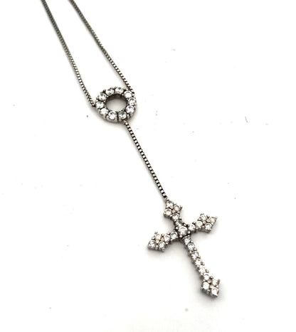 Designer 925 Sterling Silver Cubic Zirconia Drop Dangle Cross Pendant Necklace