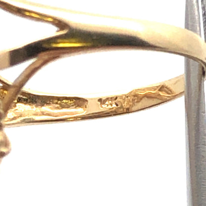 Gorgeous 14k Yellow Gold Mabe Pearl Wavy Braid Diamond Accent Ring Size 6.75
