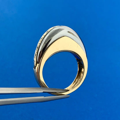 14K Yellow Gold Diamond Hematite Modernist Dome Statement Cocktail Ring