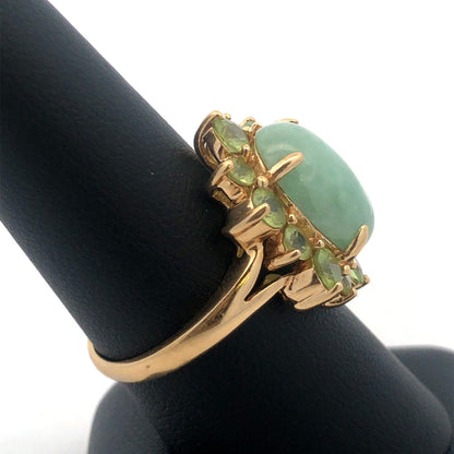 Designer EA 14K Yellow Gold Jade Cabochon Peridot Halo August Anniversary Ring