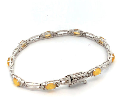 Designer FAS 925 Sterling Silver Yellow Opal Diamond Accent Tennis Bracelet