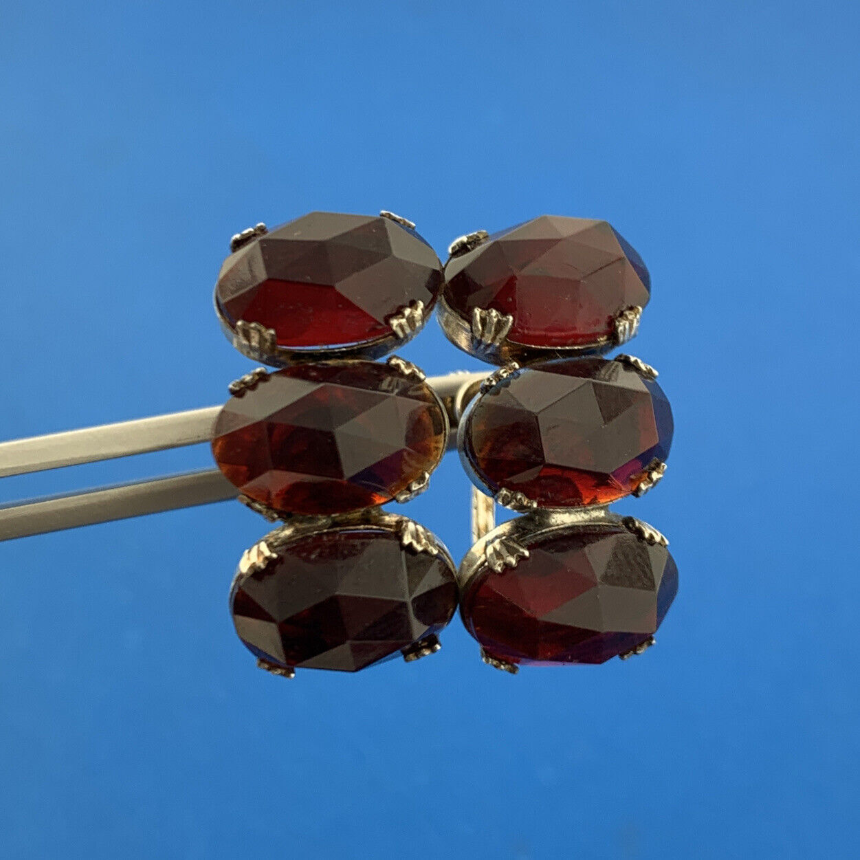 Mid Century 925 Sterling Silver Red Glass Statement Screw Back Stud Earrings