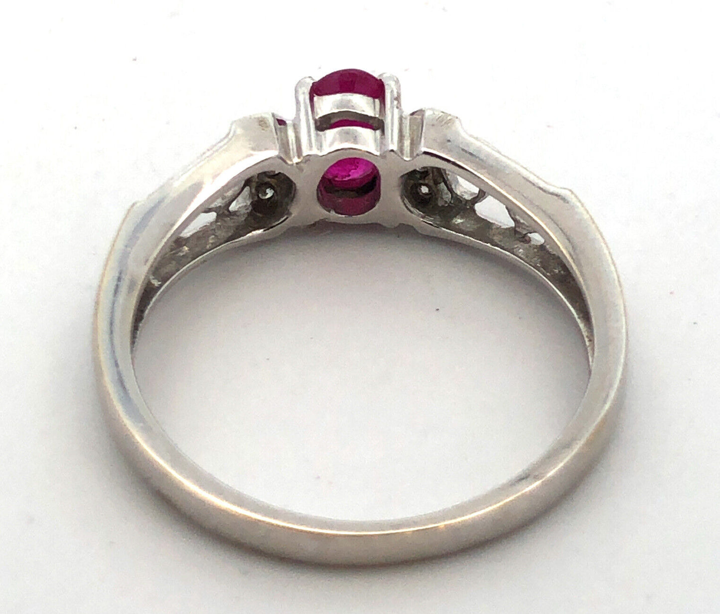 Designer F. Lau 14K White Gold Oval Ruby Diamond Accents Anniversary Ring