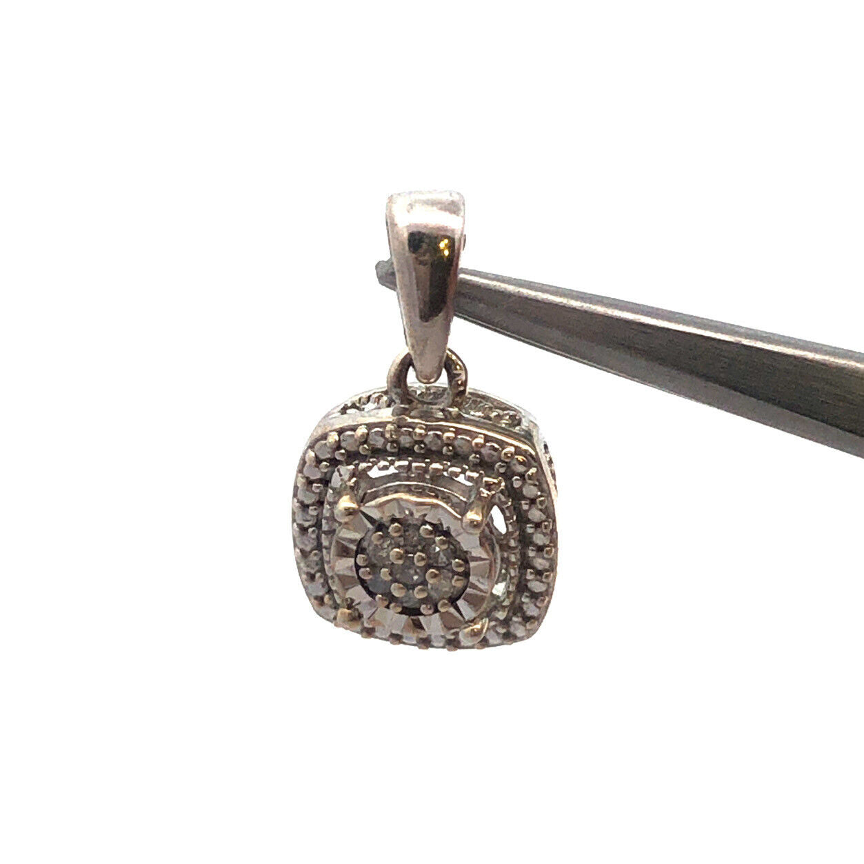 Designer 925 Sterling Silver Diamond Cluster Illusion Halo Setting Charm Pendant