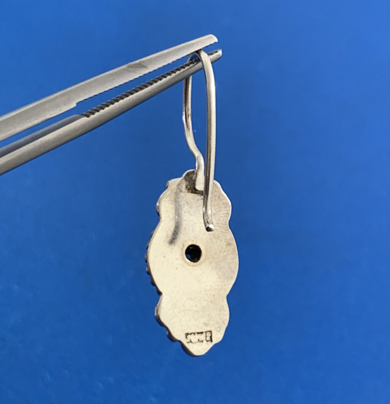 Estate 925 Sterling Silver Peridot Cabochon Bead & Scroll Dangle Earrings