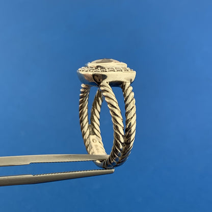 David Yurman 925 Sterling Silver Morganite Pave Diamond Halo Petite Albion Ring