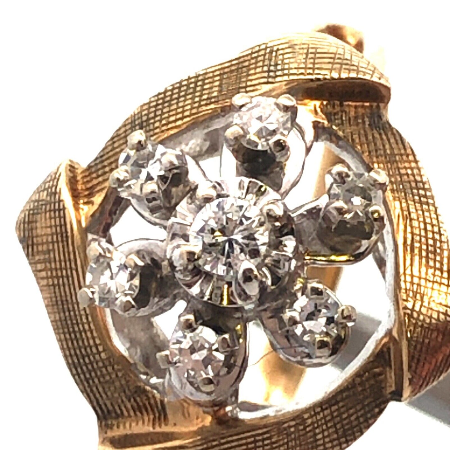 Designer OFA 14k Yellow Gold Round Cut Diamond Cluster Openwork Ring Size 6.25