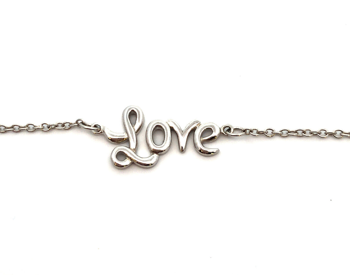 Designer 925 Sterling Silver Cursive Love Chain Valentines Bracelet