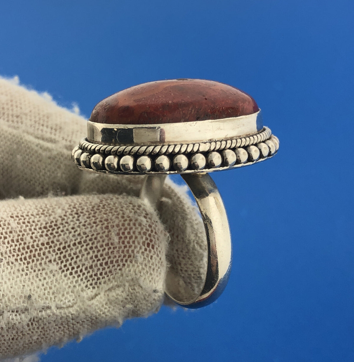 Designer Doug Paulus DP India Silver Sterling 925 Red Jasper Statement Ring