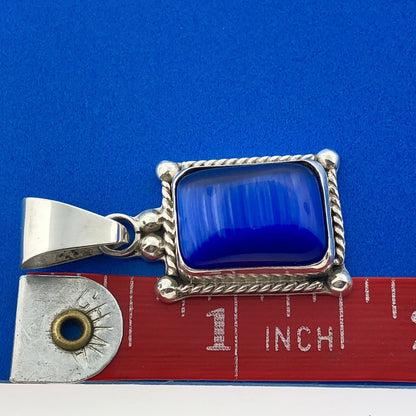 Stunning Taxco Mexican Sterling Silver 925 TA-S3 Glass Rectangle Dangle Pendant