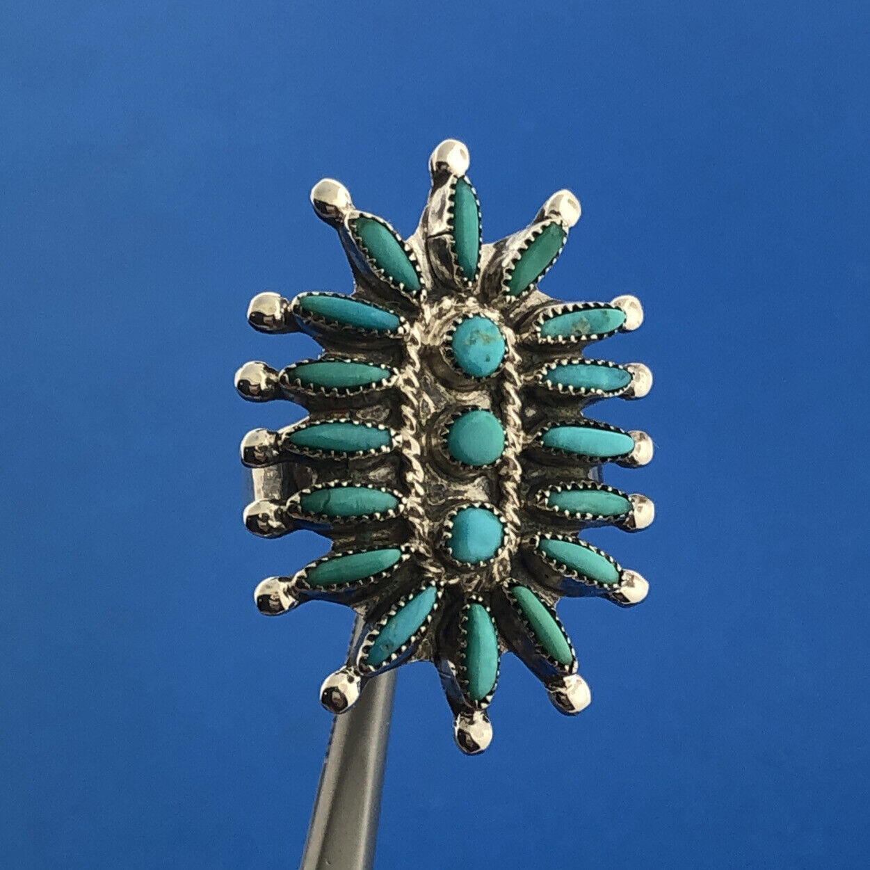 Stunning Sterling Silver 925 Cabochon Round Oval Turquoise Finger Ring Size 5.5