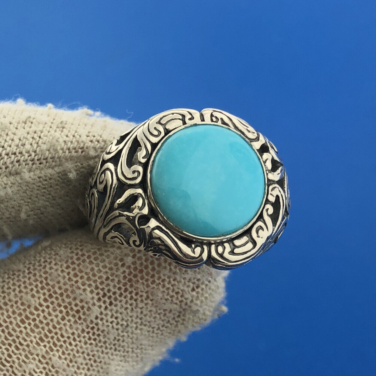 Carolyn Pollack Sterling Silver 925 Cabochon Sky Blue Turquoise Wave Ring Size 6