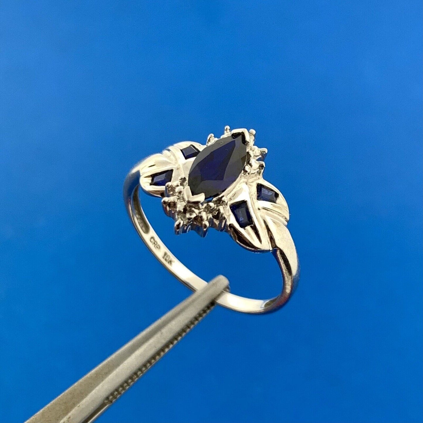 10K White Gold Marquise Sapphire Diamond Accented September Occasion Ring