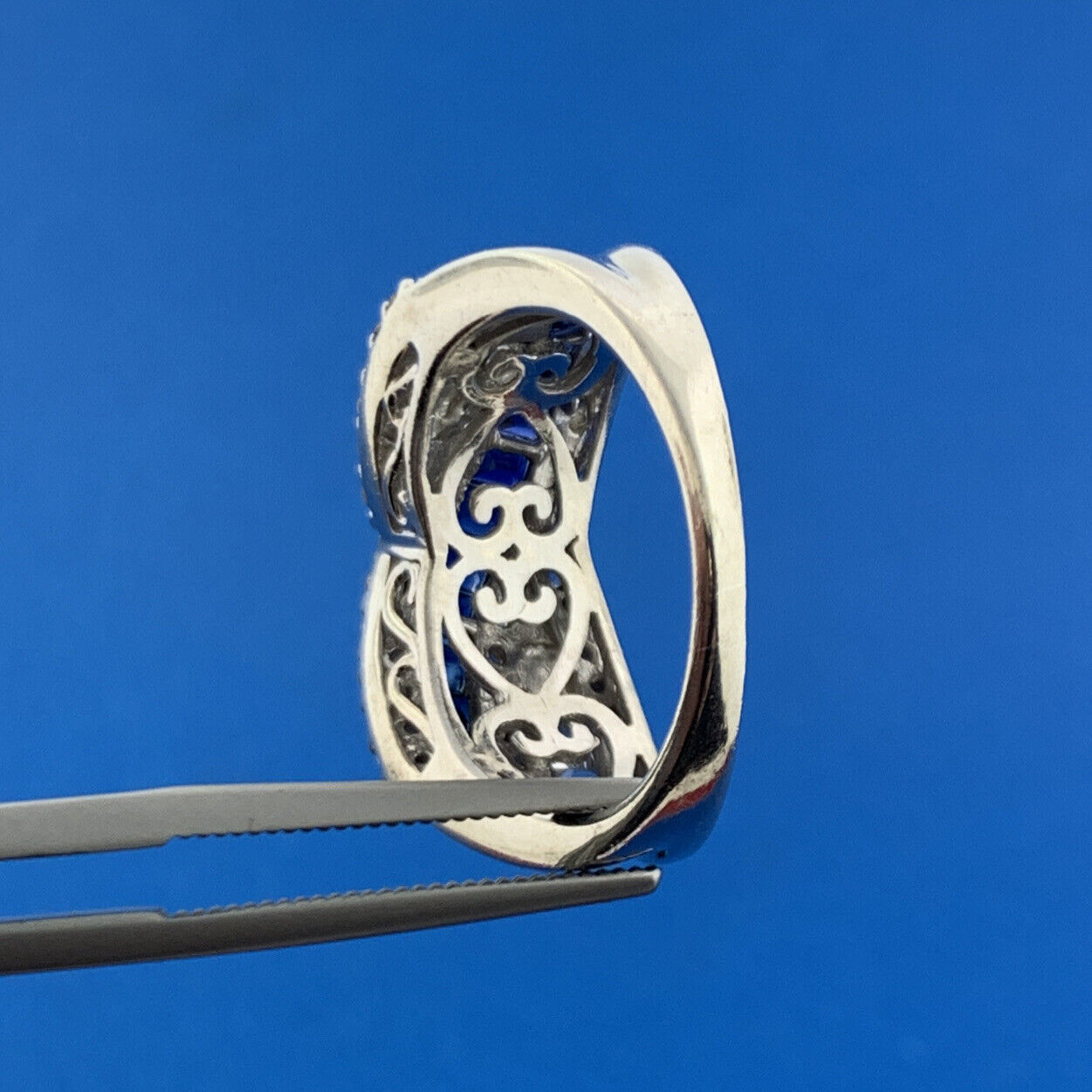 Designer JWBR Sterling Silver 925 Blue & White Sapphire Crossover Band Ring