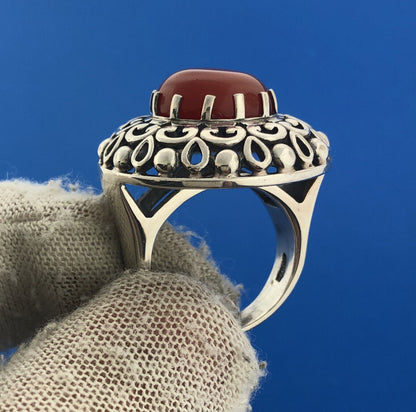 Designer Doug Paulus DP Sterling Silver 925 Carnelian Statement Cocktail Ring