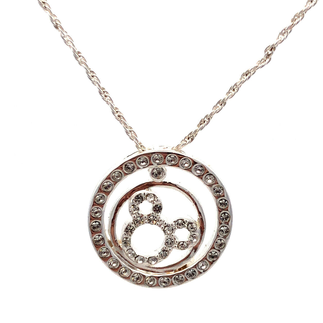 Authentic Disney Parks Silver Tone Cubic Zirconia CZ Mickey Infinity Necklace
