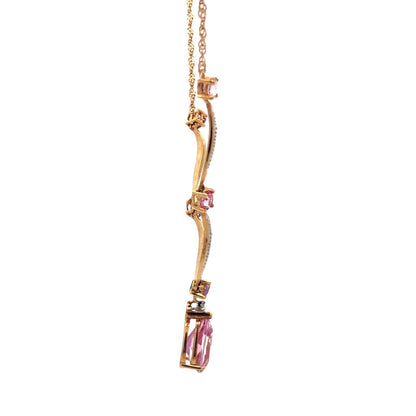 Designer AJ 14K Yellow White Gold Pink Sapphire Solitaire Diamond Necklace