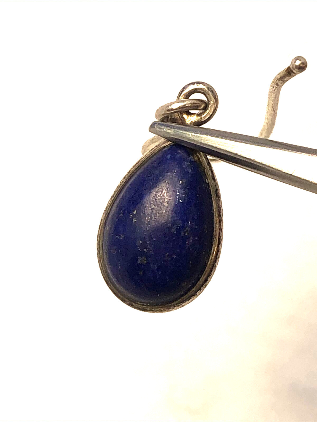 Vintage 925 Sterling Silver Pear Shape Lapis Lazuli Hook Dangle Earrings