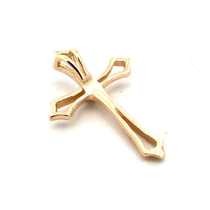 Designer 14K Yellow Gold Round Diamond Catholic Christian Cross Pendant
