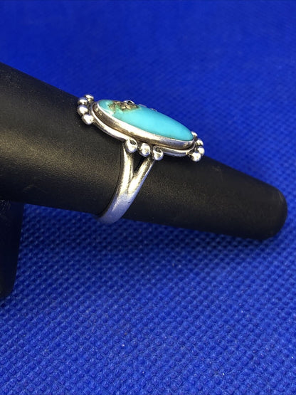 Native American Signed 925 Sterling Silver Oval Turquoise Ring