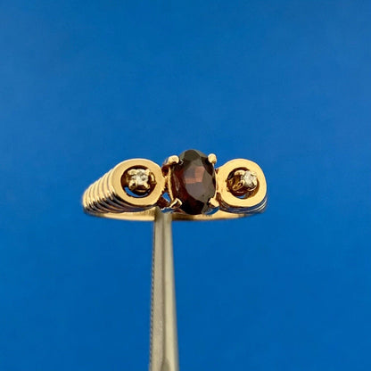 Designer 14K Yellow Gold Oval Garnet Diamond Accent Egyptian Style Ring