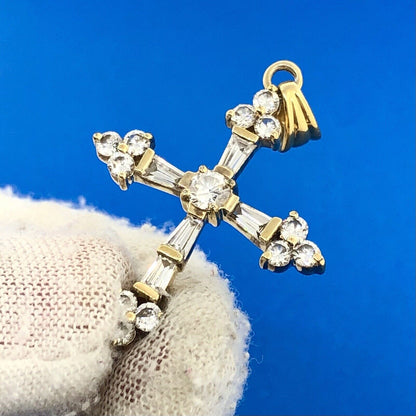 Vermeil 925 Sterling Silver Cubic Zirconia CZ Statement Cross Religious Pendant